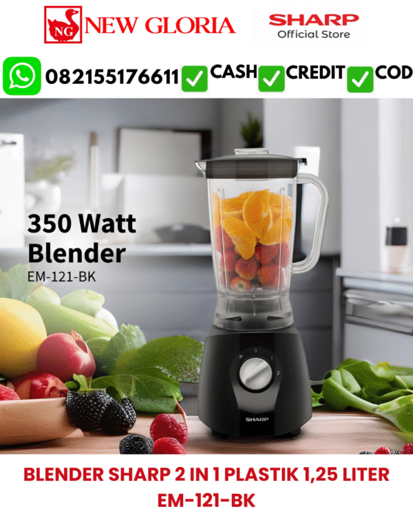 204 BLENDER SHARP 2 IN 1 PLASTIK 1,25 LITER EM-121-BK