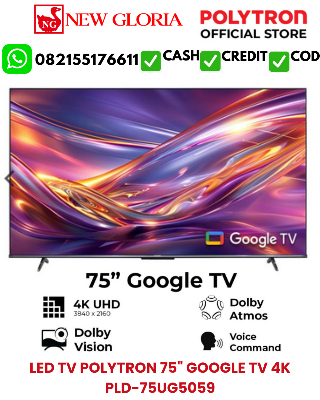 LED TV POLYTRON 75 GOOGLE TV 4K PLD-75UG5059