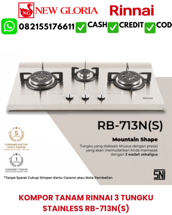 KOMPOR TANAM RINNAI 3 TUNGKU STAINLESS RB-713N(S)