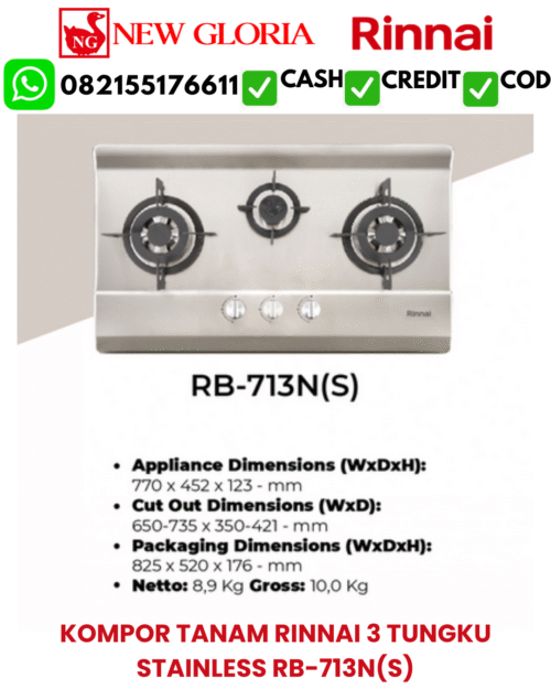 KOMPOR RINNAI TANAM STAINLESS RINNAI RB-712N (S)