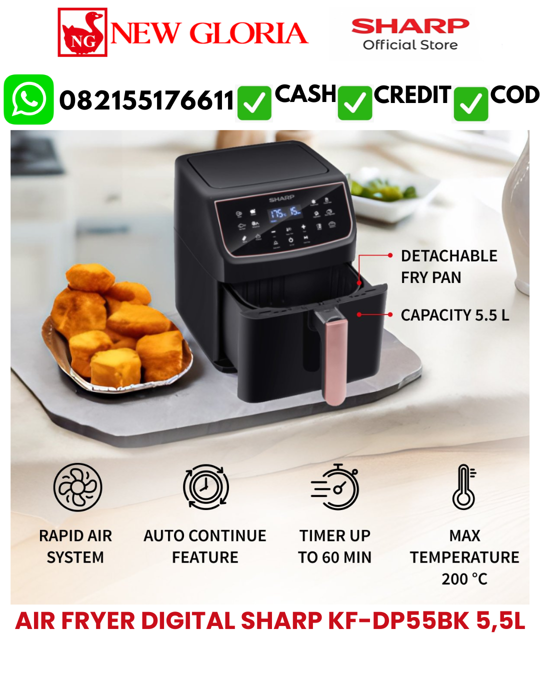 AIR FRYER DIGITAL SHARP KF-DP55BK 5,5L