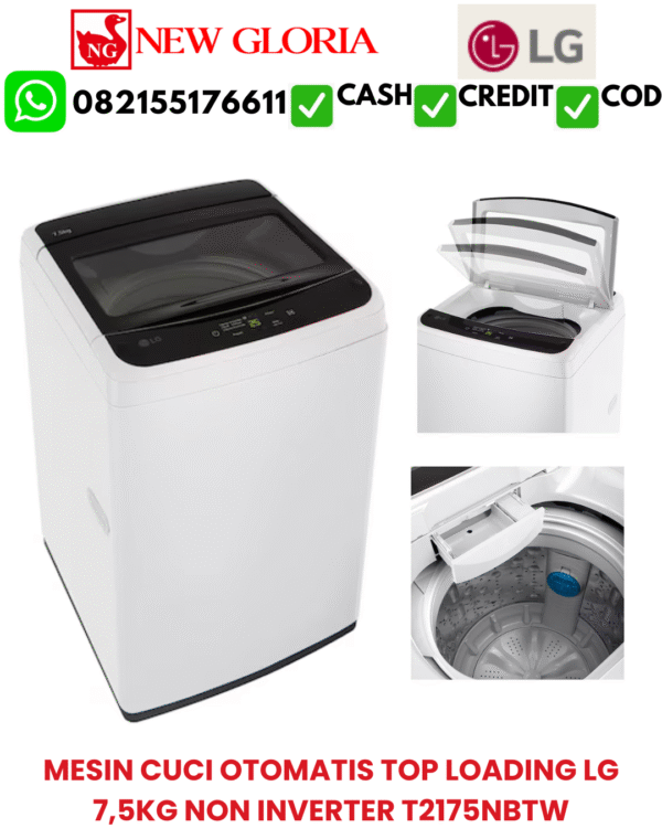 MESIN CUCI OTOMATIS TOP LOADING LG 7,5KG NON INVERTER T2175NBTW