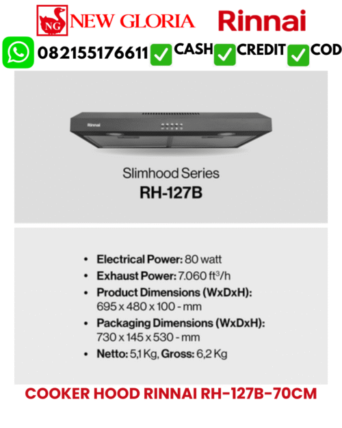 COOKER HOOD RINNAI RH-127B-70CM COOKER HOOD RINNAI RH-127B-70CM