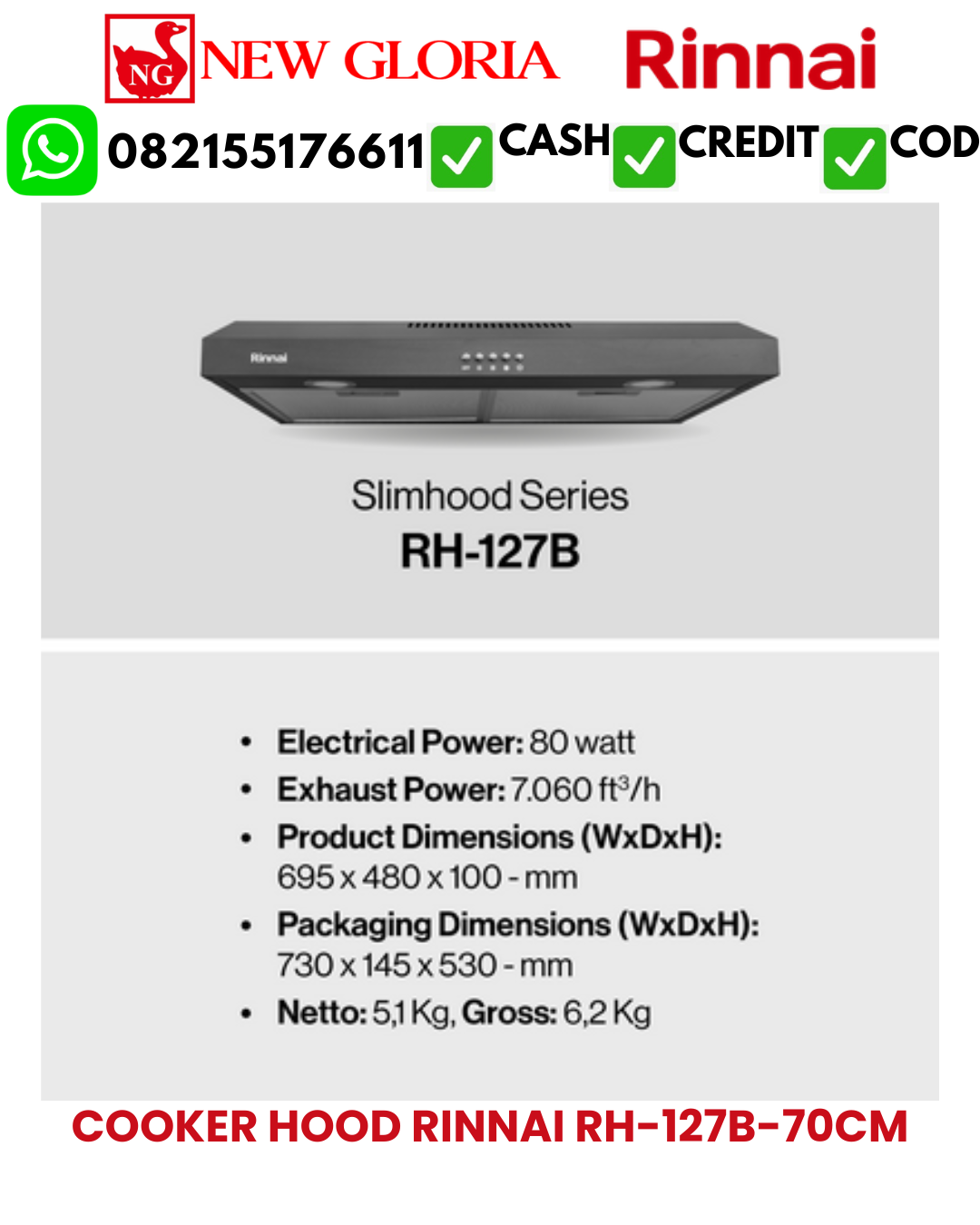 COOKER HOOD RINNAI RH-127B-70CM