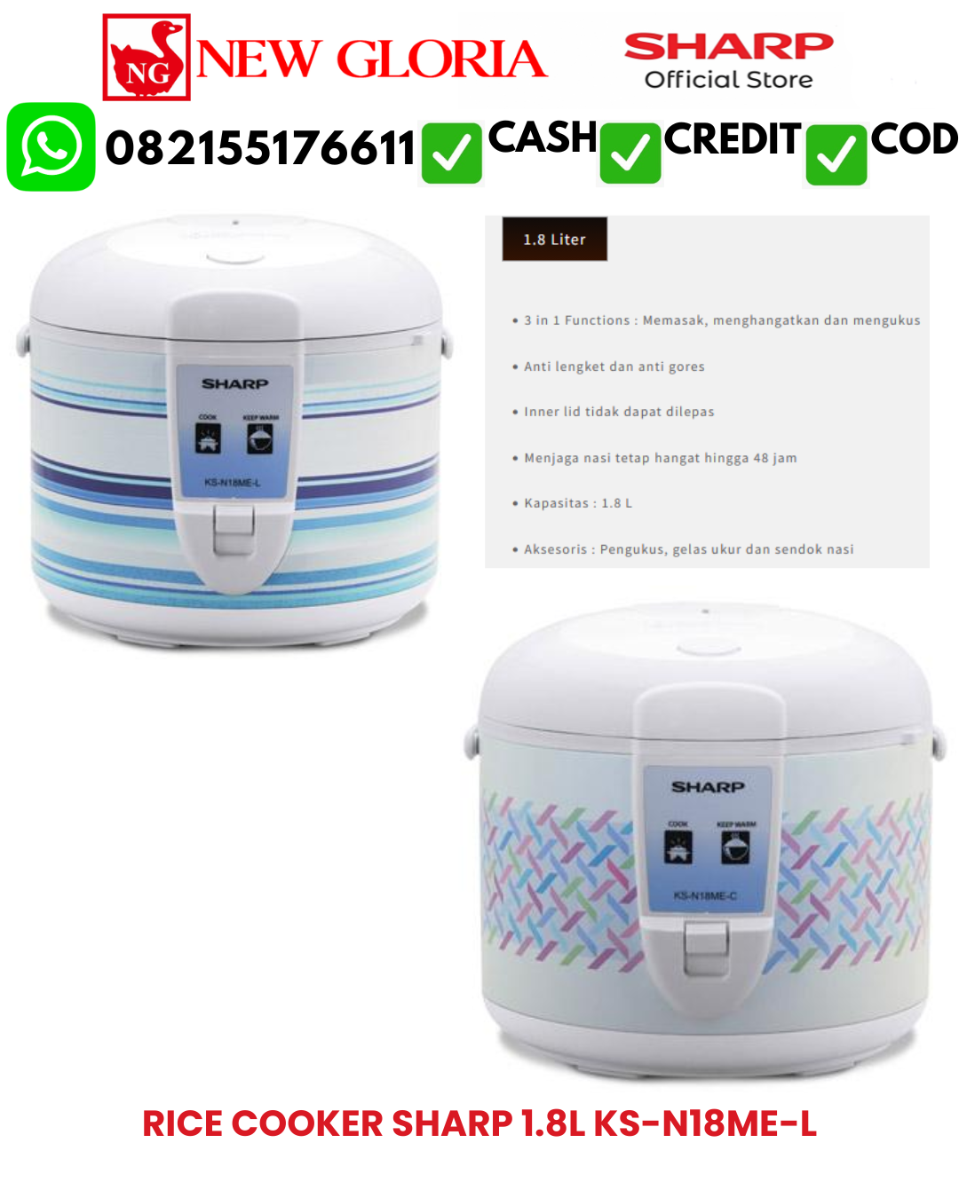 RICE COOKER SHARP 1.8L KS-N18ME-L